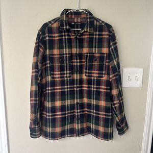 Zara Men’s Flannel Shacket Large Plaid Wool/Cotton Blend Button Down Relaxed Fit